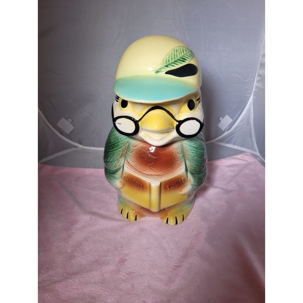 Vintage Owl Bird Cookie Stories Jar Robinson Ransbottom Pottery Roseville